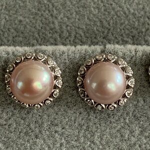 Genuine Rose Pearl 8mm Sterling Silver 925 Simulated Diamond Studs